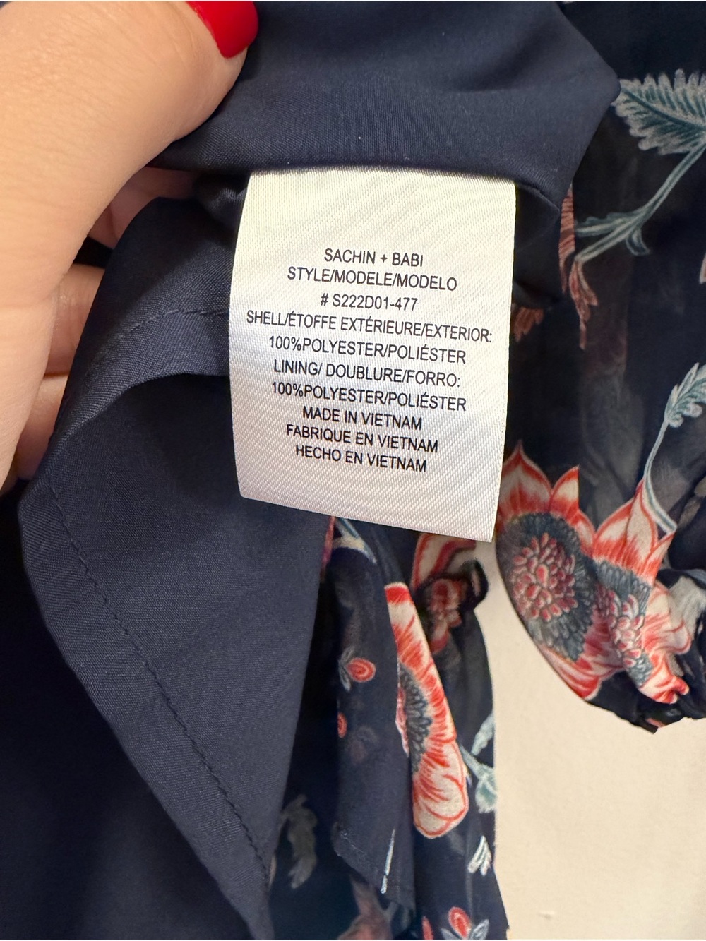Sachin + Babi NWT Navy Floral Smocked Mini Dress Size Large L Lightweight Flowy - Picture 9 of 10